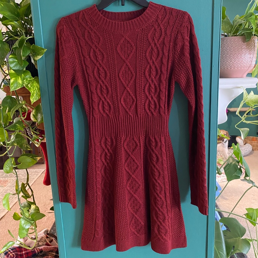 ❤️Pink Lily Cable Knit Burgundy Red Women’s Dress Sweater Dress❤️